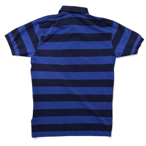 VTG Ralph Lauren Polo Shirt Mens Small Blue Navy Striped Red Pony Rugby Cotton - Picture 2 of 7